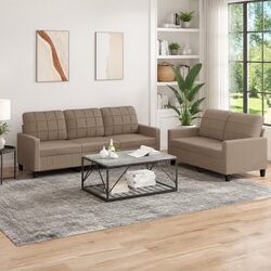 2 Piece Sofa Set Living Room Furniture Brown Faux Leather Cushioned Lounge Suite