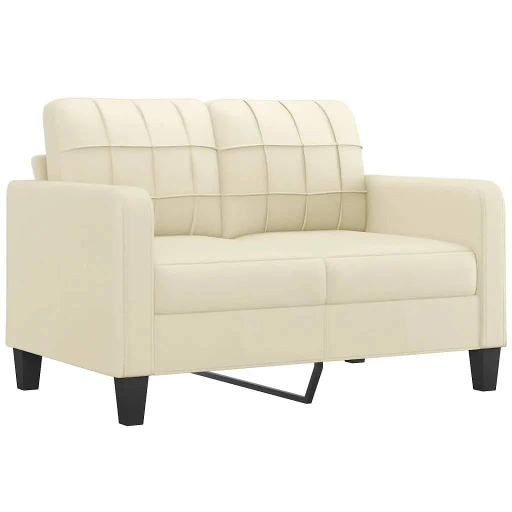 2 Piece Sofa Set Faux Leather Cream Lounge Suite with Throw Pillows