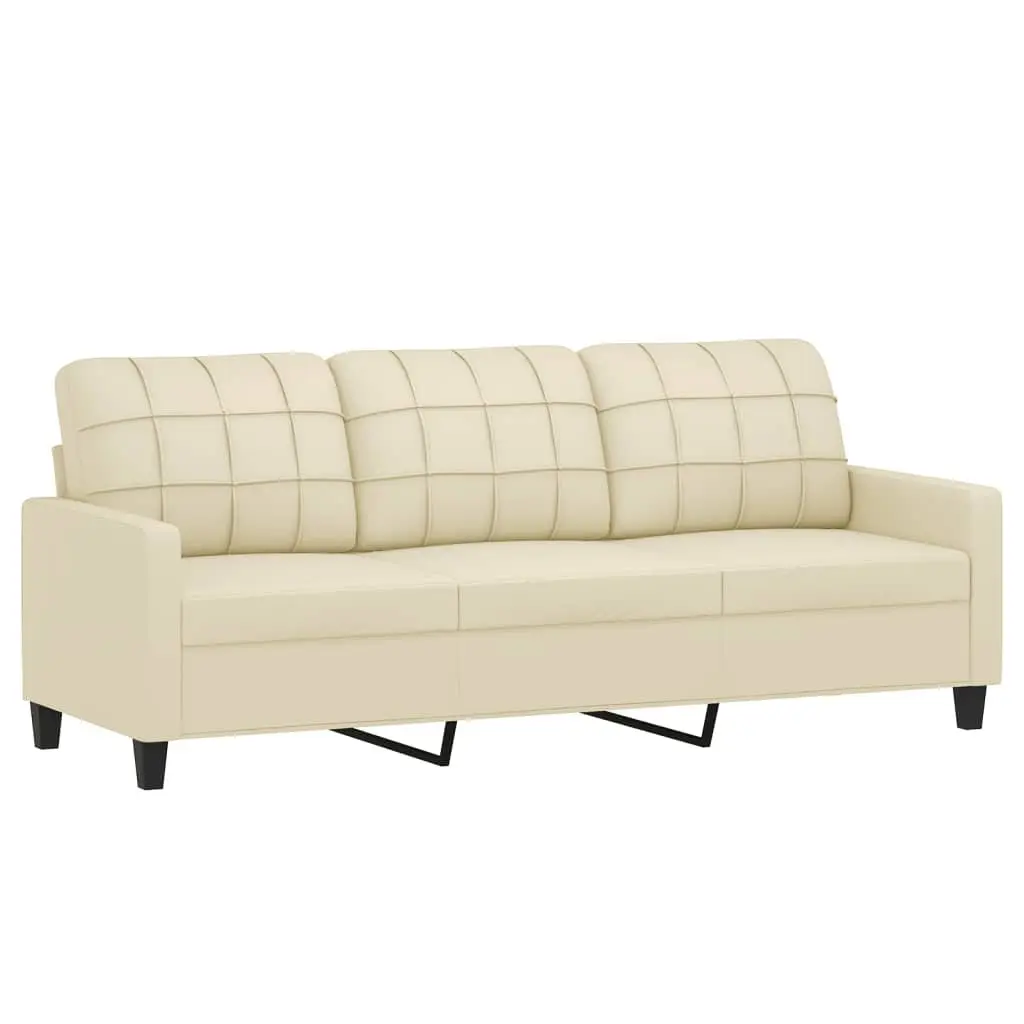 2 Piece Sofa Set Faux Leather Cream Lounge Suite with Throw Pillows
