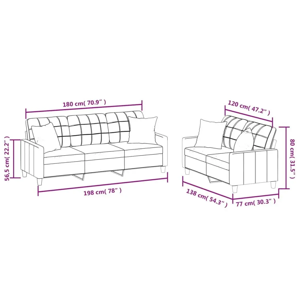 2 Piece Sofa Set Faux Leather Cream Lounge Suite with Throw Pillows