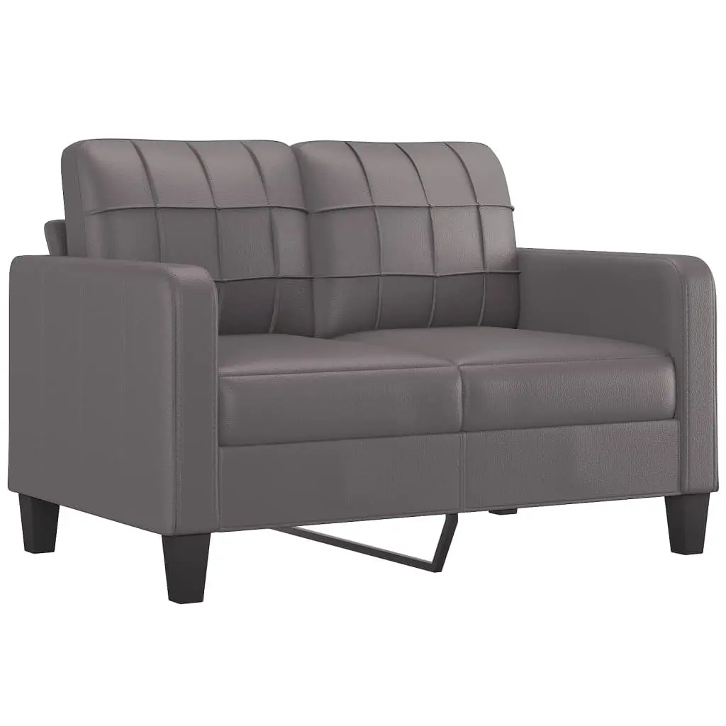 2 Piece Sofa Set Grey Faux Leather Couch with Throw Pillows Living Room