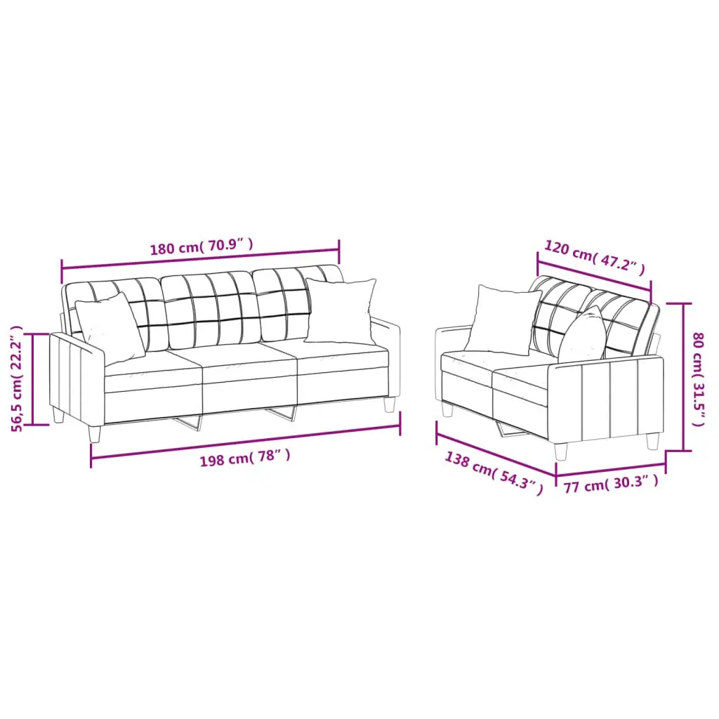 2 Piece Sofa Set Grey Faux Leather Couch with Throw Pillows Living Room