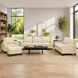 4 Piece Sofa Set with Cushions Cream Faux Leather Living Room Furniture Lounge