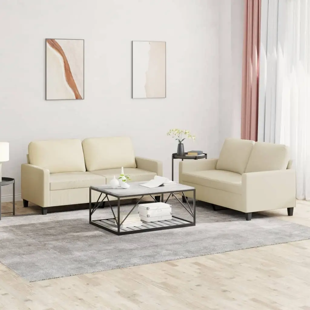 2 Piece Sofa Set Faux Leather Cream Living Room Furniture Seating with Cushions