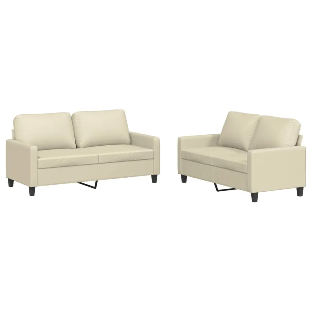 2 Piece Sofa Set Faux Leather Cream Living Room Furniture Seating with Cushions