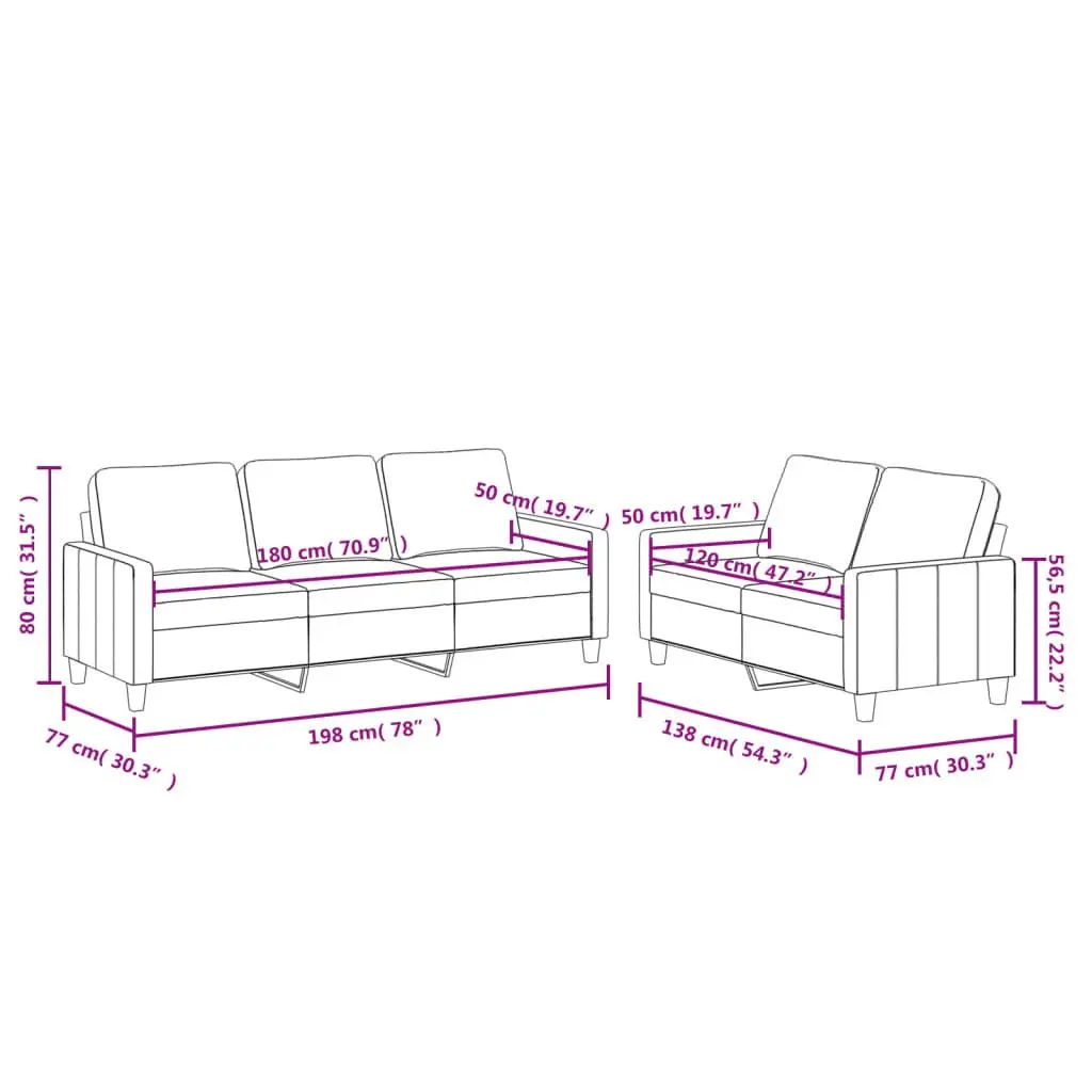 2 Piece Sofa Set Faux Leather Cream Living Room Furniture