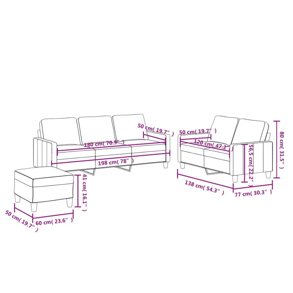3 Piece Sofa Set Grey Faux Leather Compact Living Room Furniture Couch