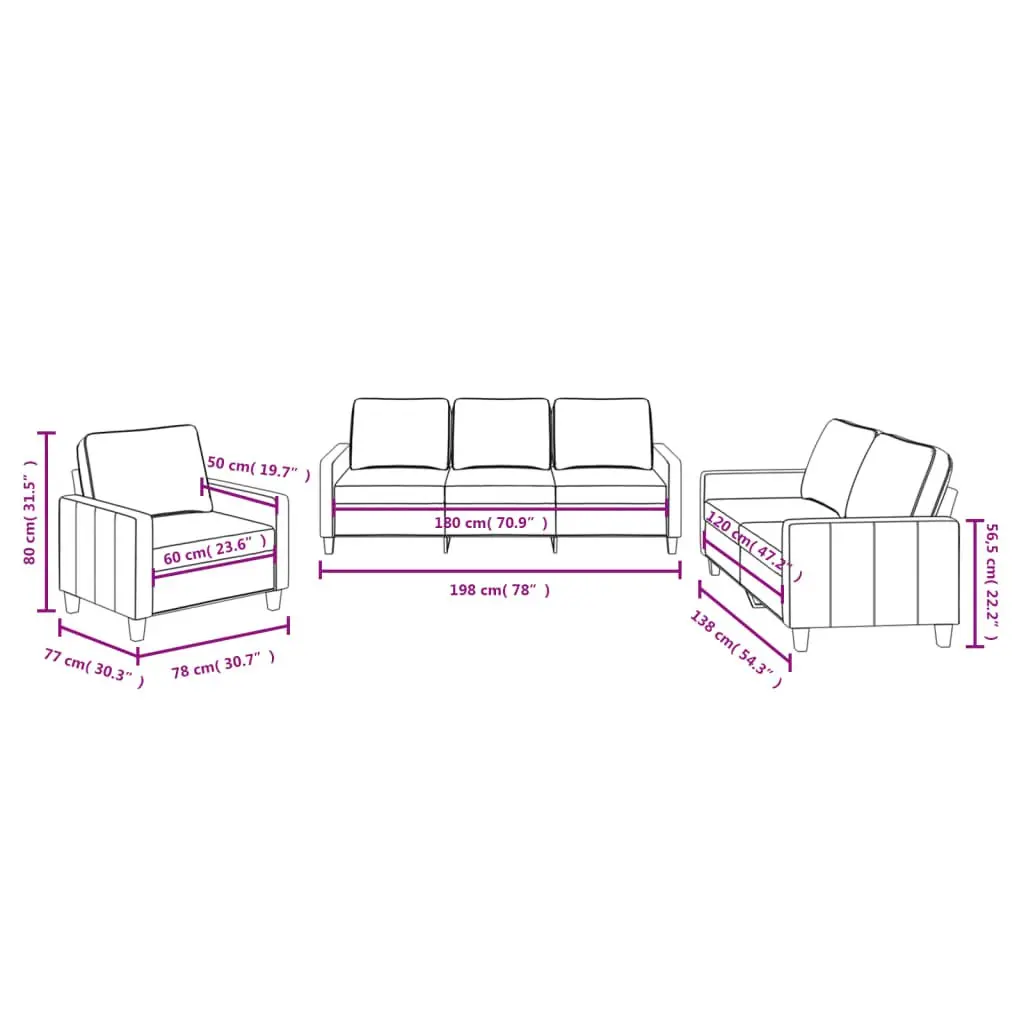 3 Piece Sofa Set Modern Grey Fabric Living Room Furniture Couch with Cushions