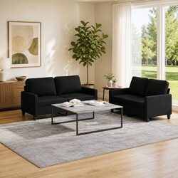 2 Piece Sofa Set Black Fabric Cushions Living Room Lounge Seating Suite