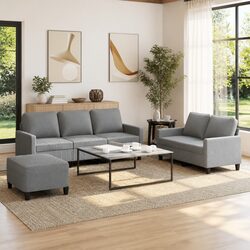 3 Piece Sofa Set with Footstool Grey Fabric Lounge Suite Comfortable Seating