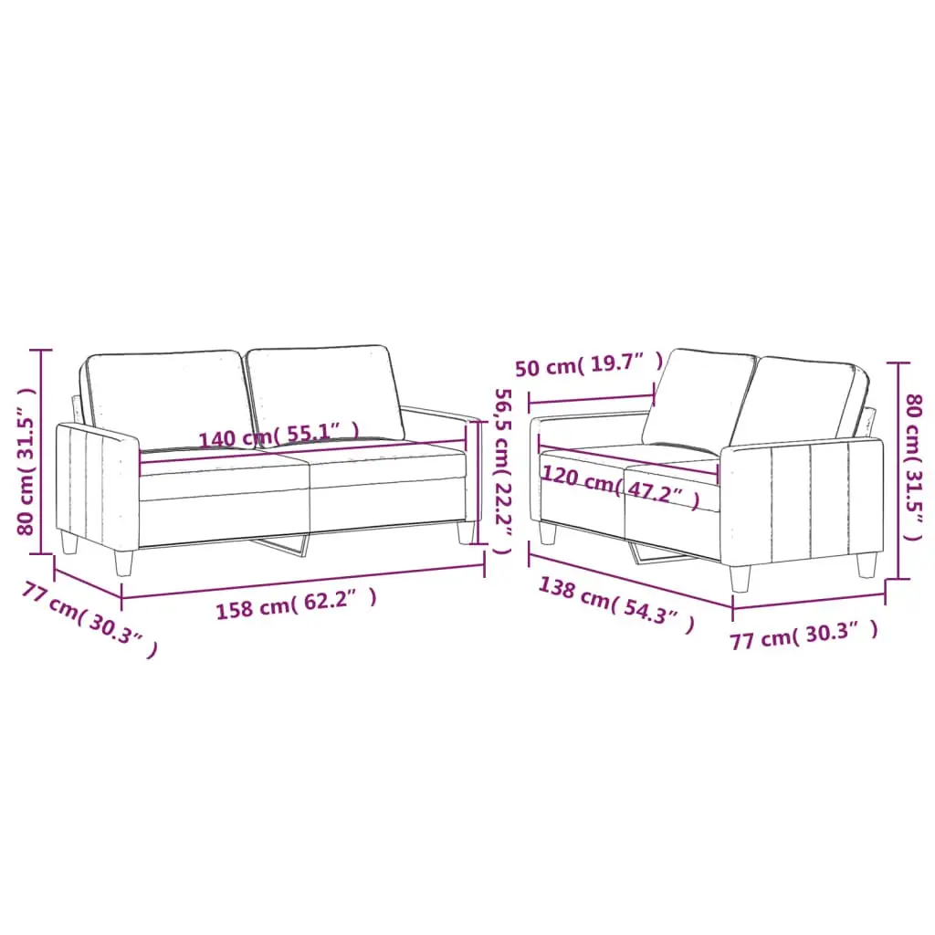 2 Piece Sofa Set Grey Velvet Cushioned Lounge Couch