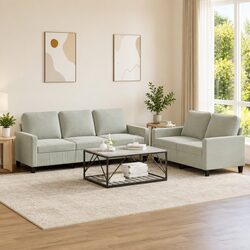 2 Piece Sofa Set Grey Velvet Soft Cushioned Lounge Seating Living Room Furniture