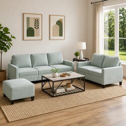 3 Piece Sofa Set Grey Velvet Lounge with Footstool Living Room Furniture
