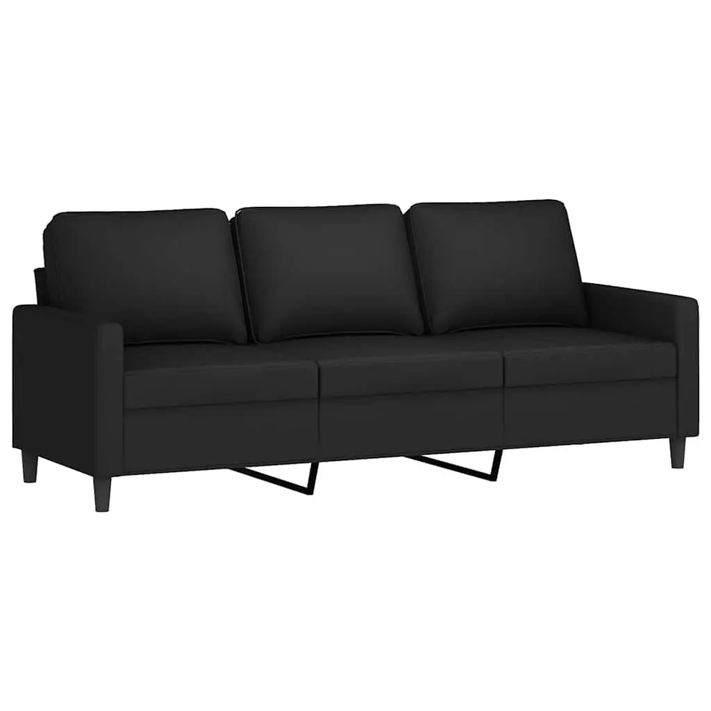 3 Piece Sofa Set Velvet Black Compact Living Room Furniture