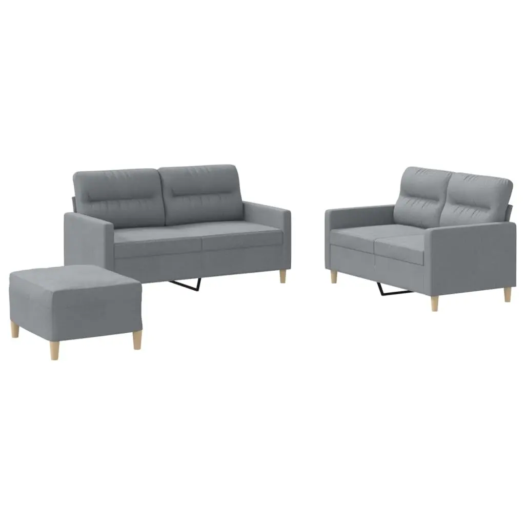 3 Piece Sofa Set Grey Fabric Living Room Furniture Lounge Suite