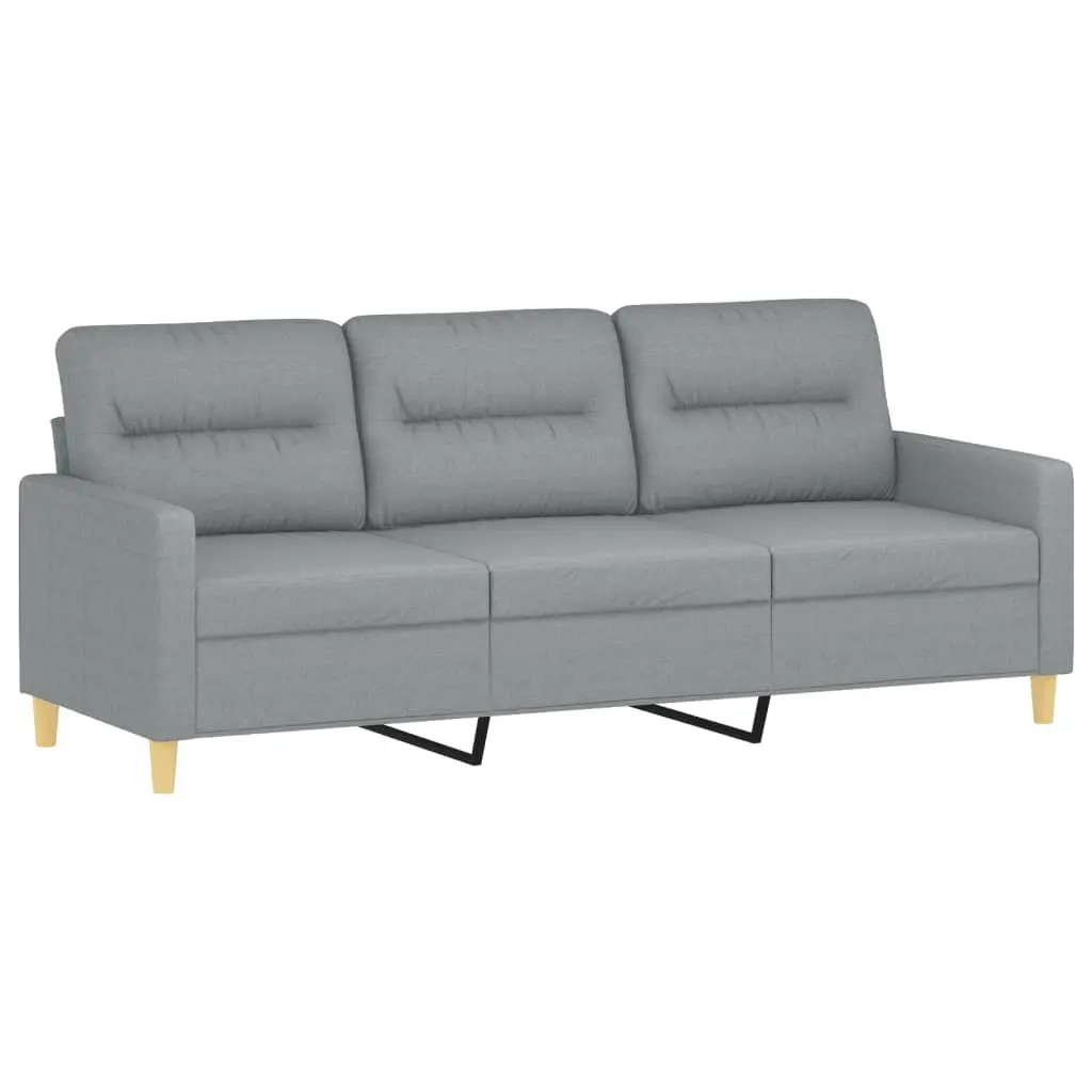 3 Piece Sofa Set Grey Fabric Couch with Pillows Footstool