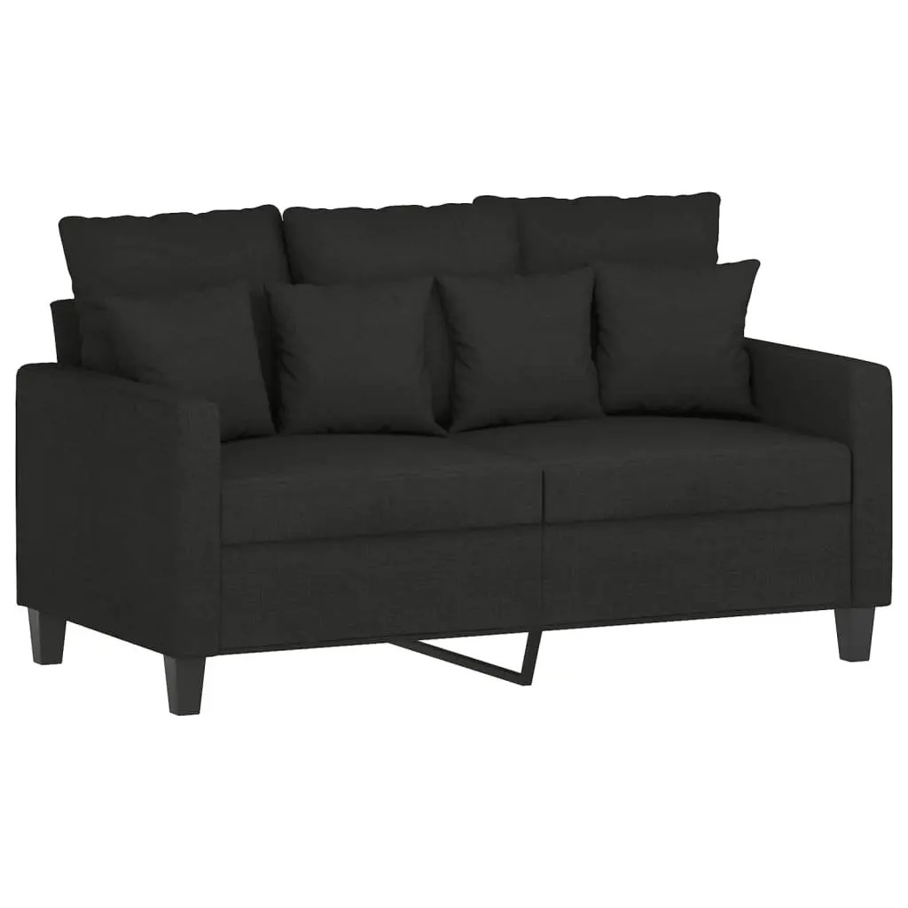 3 Piece Sofa Set Black Fabric Lounge Suite with Throw Pillows