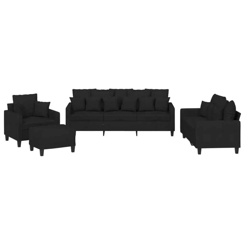 4 Piece Sofa Set Durable Fabric Compact Size Black Living Room