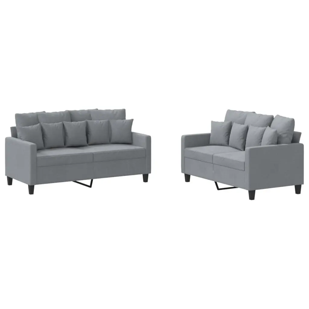 2 Piece Sofa Set Grey Fabric Lounge Suite with Cushions Living Room Seating