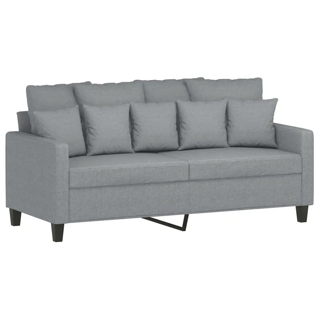3 Piece Sofa Set Grey Fabric Lounge with Cushions and Footstool Living Room