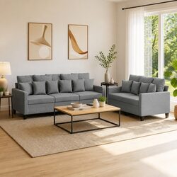 2 Piece Sofa Set Grey Fabric Lounge Suite Comfortable Padded Seating Armrests