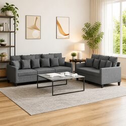 2 Piece Sofa Set Grey Fabric Couch Cushions Living Room Furniture Seating Suite