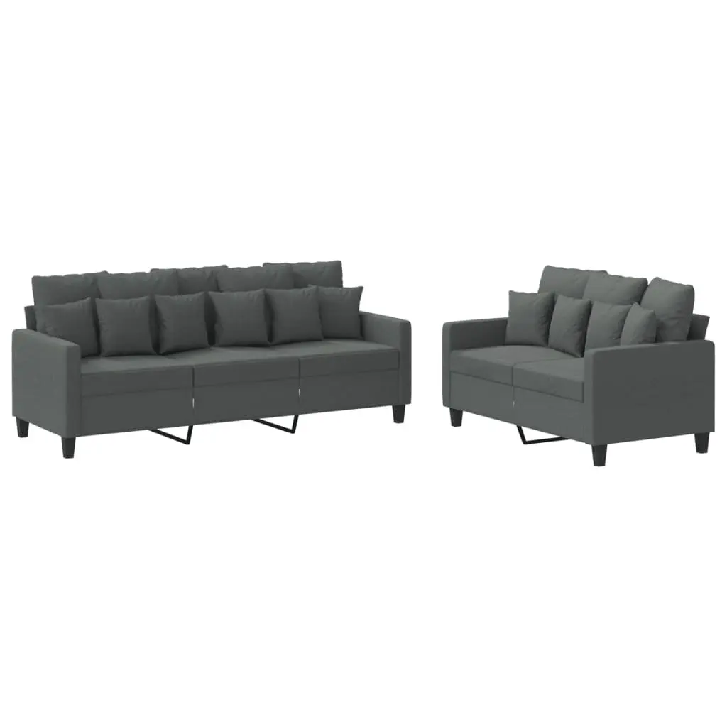 2 Piece Sofa Set Durable Fabric Grey Couch for Living Room Furniture