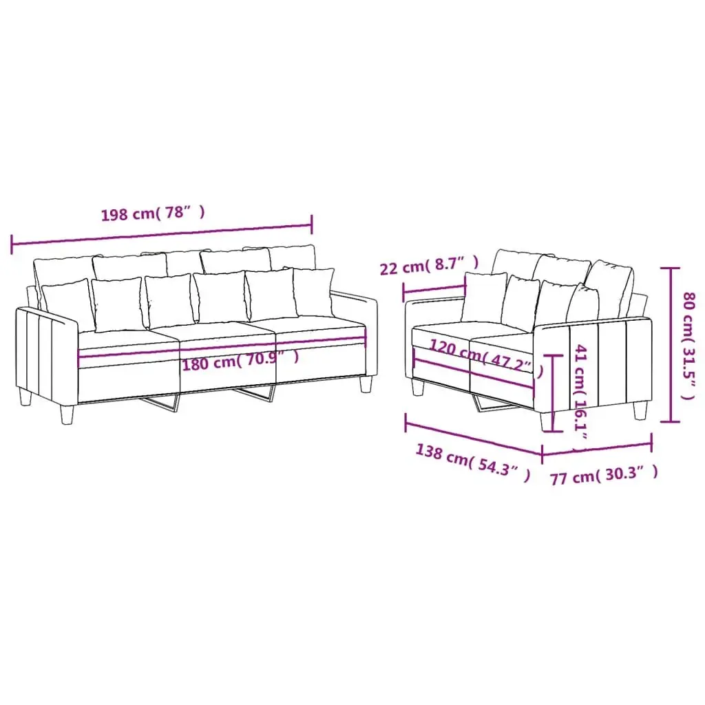 2 Piece Sofa Set Durable Fabric Grey Couch for Living Room Furniture