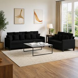 2 Piece Sofa Set with Cushions Black Fabric Couch Living Room Seating Lounge