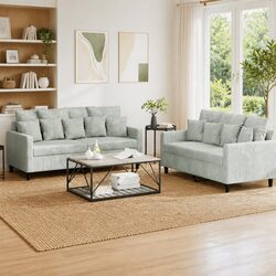 2 Piece Sofa Set Grey Velvet Lounge Suite Comfortable Padded Seating Living Room