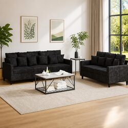 2 Piece Sofa Set with Cushions Black Velvet Comfortable Seating Living Room