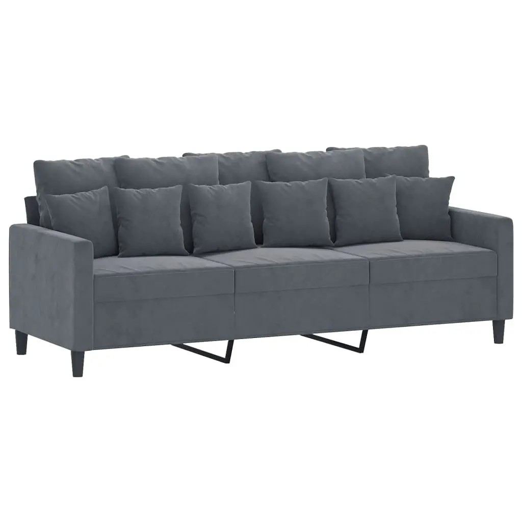 3 Piece Sofa Set Grey Velvet Lounge Suite with Footstool Living Room Furniture