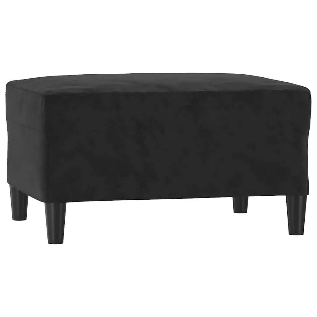 3 Piece Sofa Set with Footstool Cushions Black Velvet Living Room Furniture