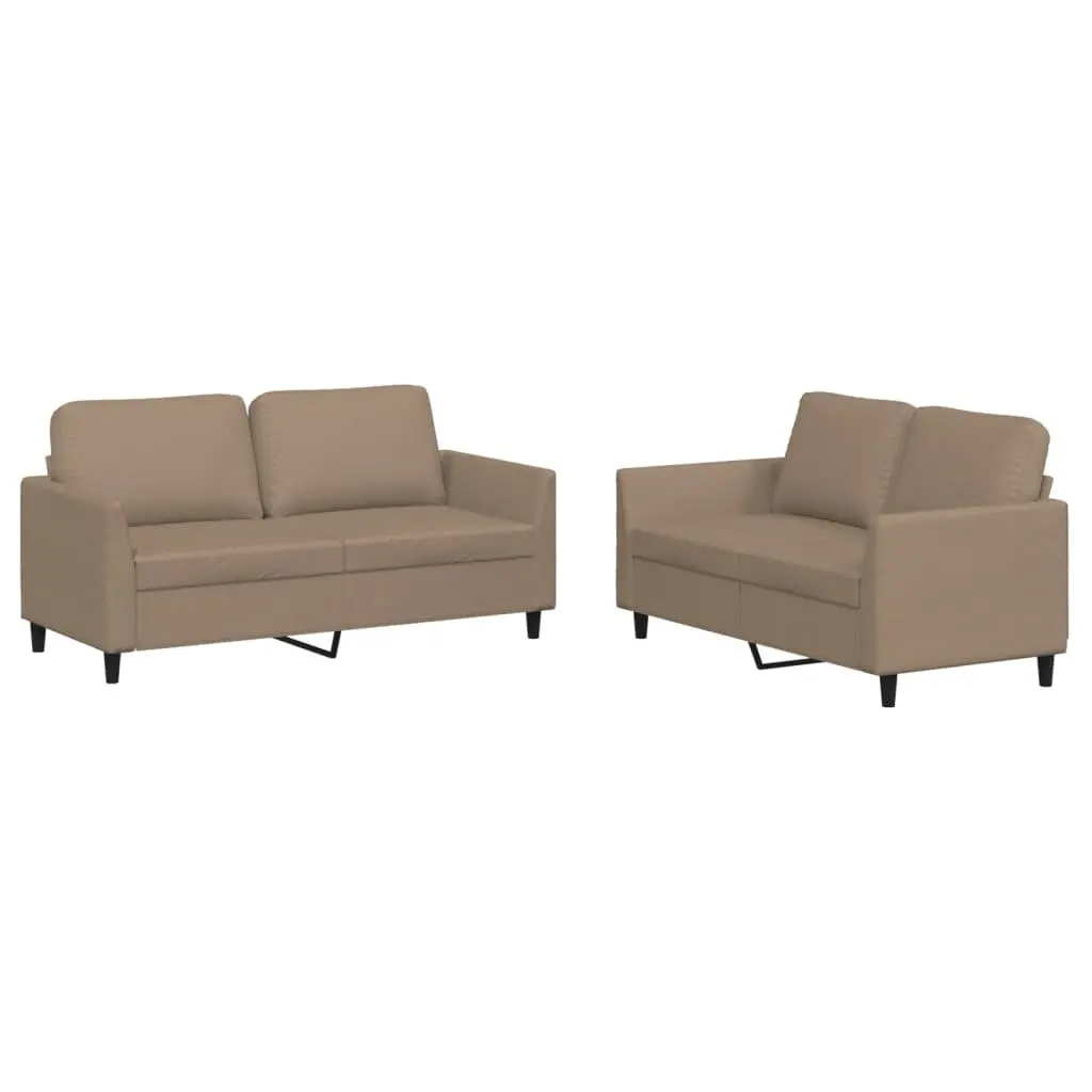 2 Piece Sofa Set Cushioned Brown Faux Leather