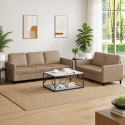 2 Piece Sofa Set Brown Faux Leather Couch Living Room Furniture with Cushions