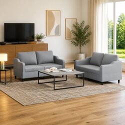 2 Piece Sofa Set Grey Fabric Cushions Comfortable Living Room Furniture Lounge