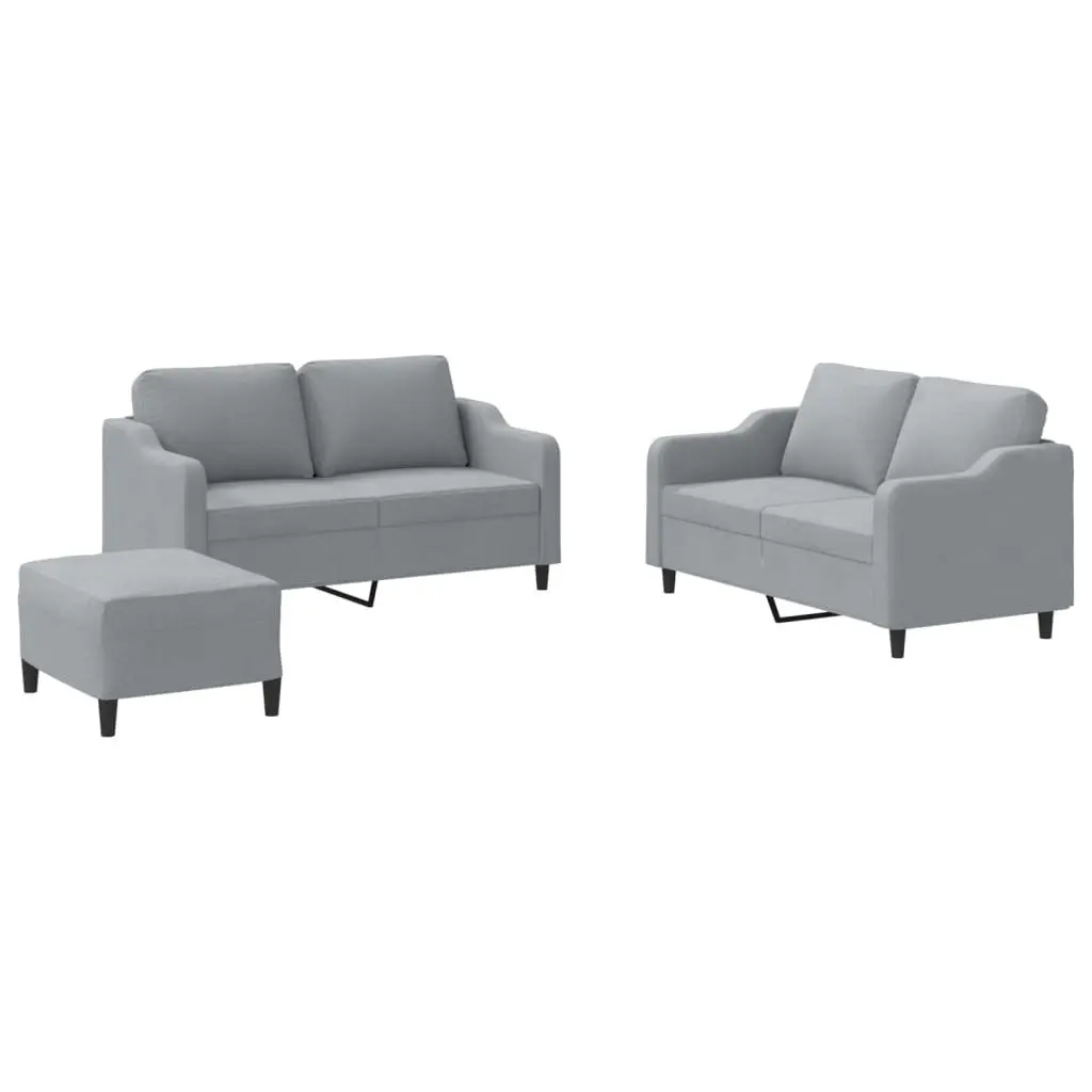 3 Piece Sofa Set Grey Fabric Lounge with Cushions Footstool Living Room