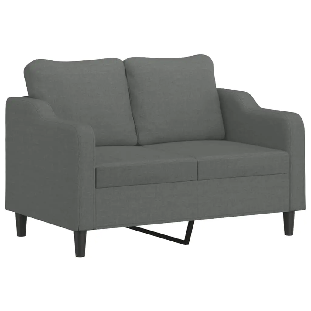 3 Piece Sofa Set with Footstool Padded Armrests Cylinder Pillows Grey Fabric