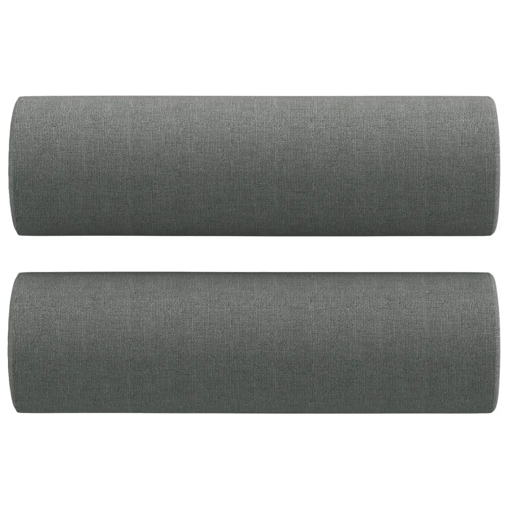 3 Piece Sofa Set with Footstool Padded Armrests Cylinder Pillows Grey Fabric