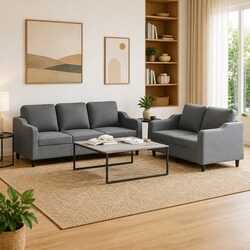 2 Piece Sofa Set Grey Fabric Living Room Furniture Comfortable Cushions Seating