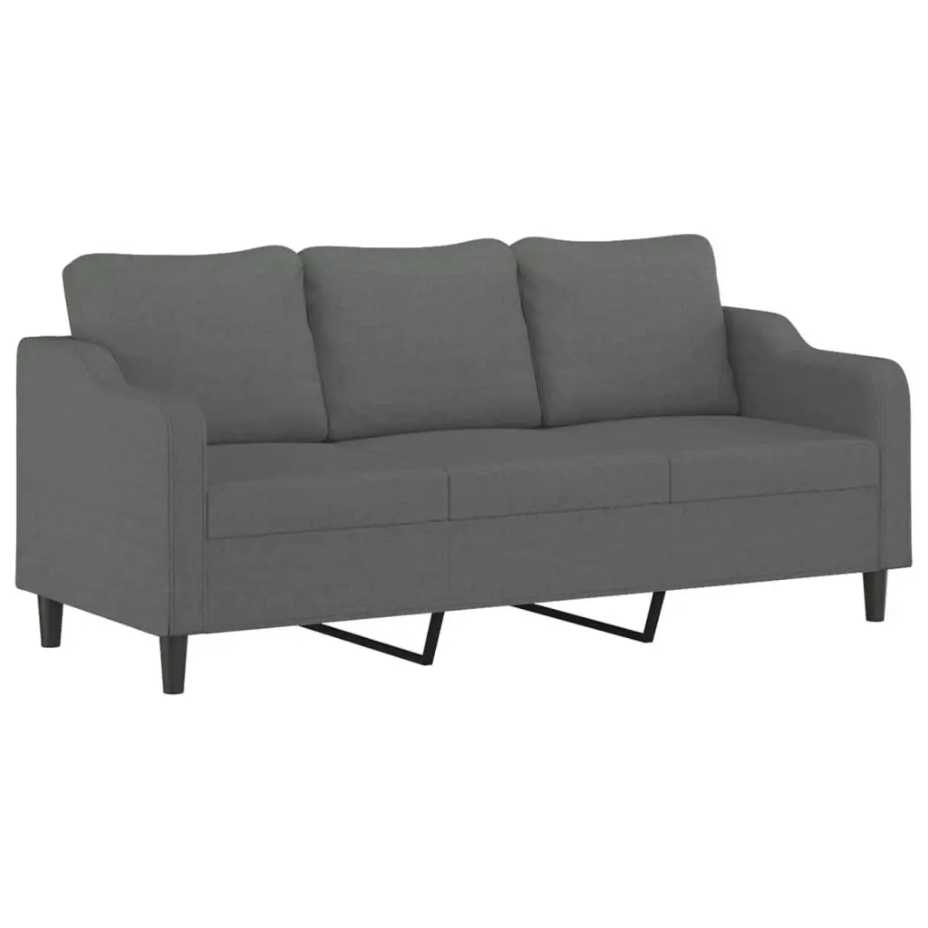 3 Piece Sofa Set with Footstool and Pillows Grey Fabric Living Room Furniture