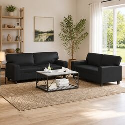 2 Piece Black Sofa Set Living Room Furniture Sectional Couch Lounge Seating