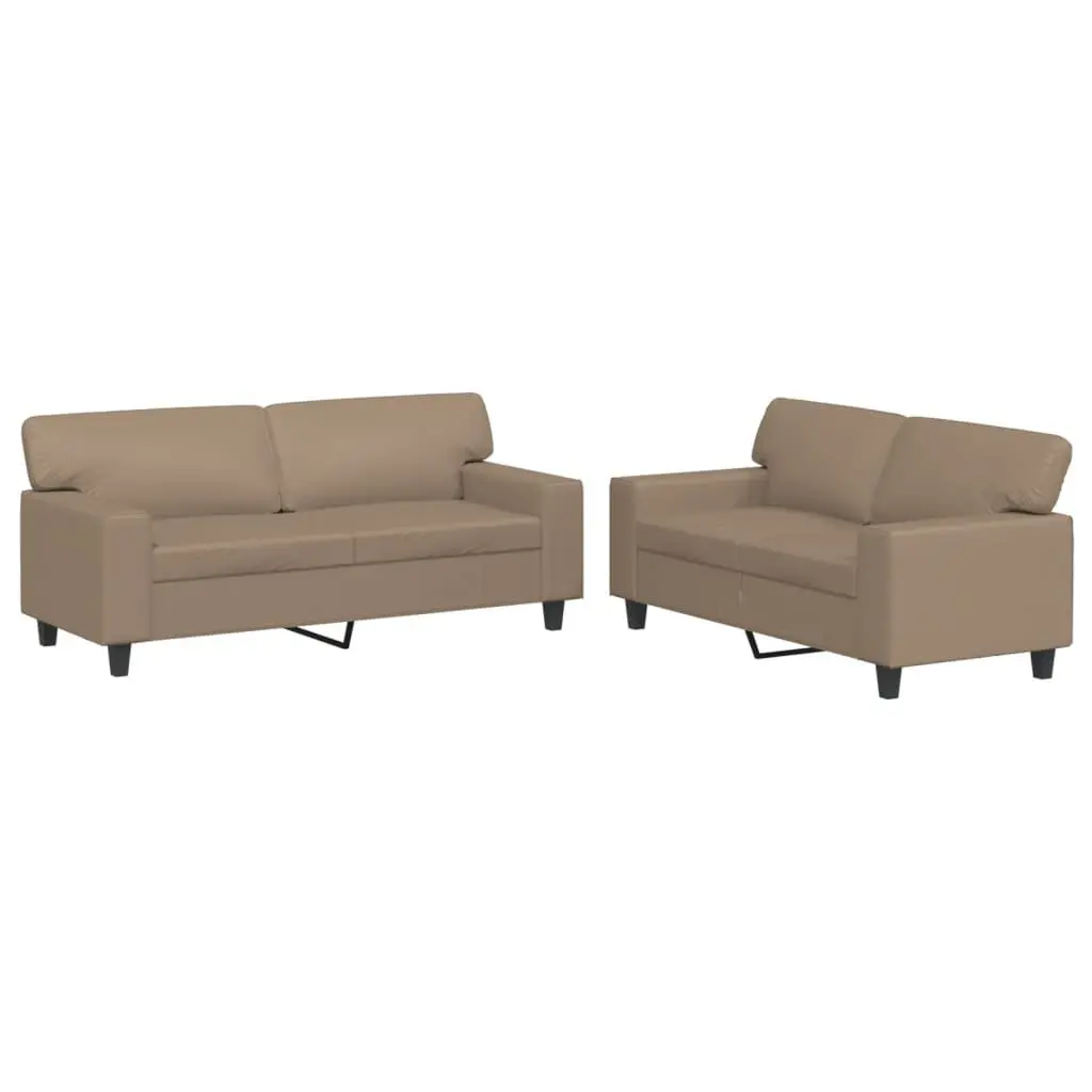 2 Piece Sofa Set Faux Leather Brown Living Room Lounge Suite Couch Seating