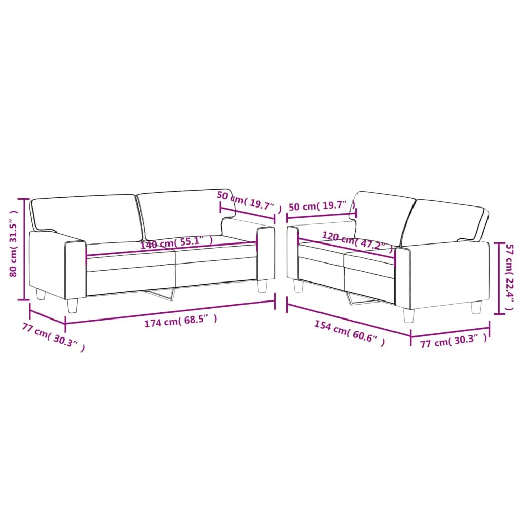 2 Piece Sofa Set Faux Leather Brown Living Room Lounge Suite Couch Seating