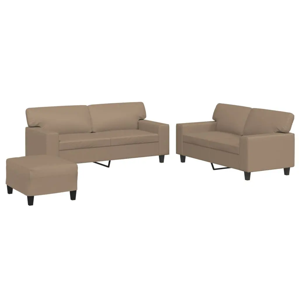 3 Piece Sofa Set Faux Leather Brown Living Room Furniture with Footstool Ottoman