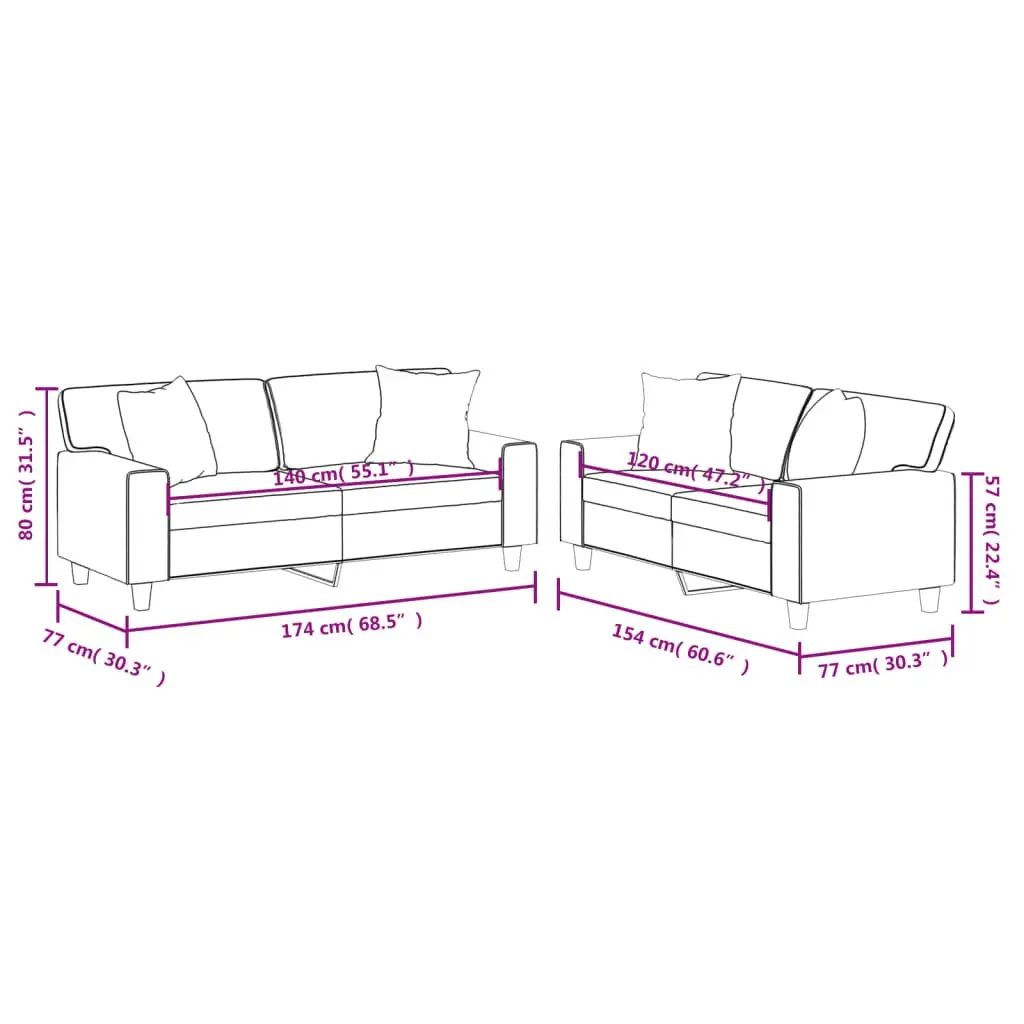 2 Piece Sofa Set Faux Leather Brown with Throw Pillows