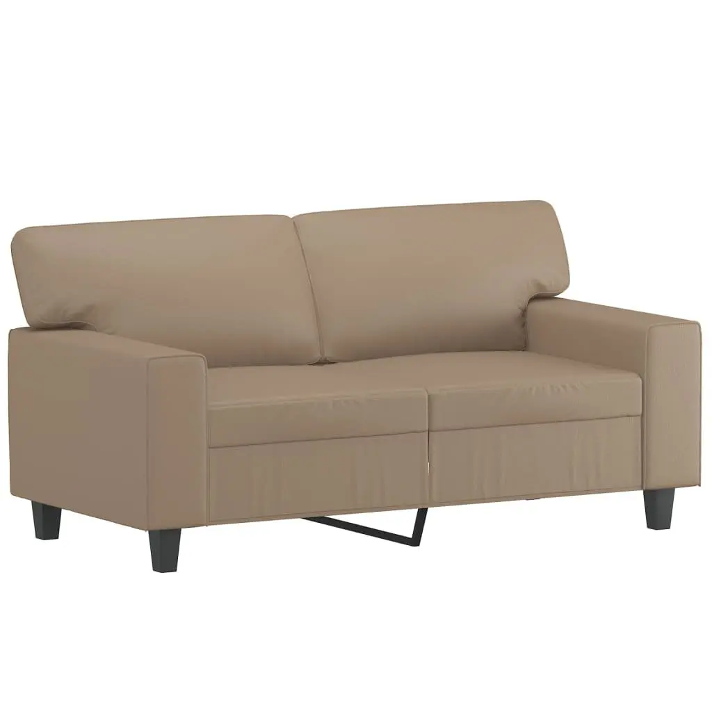 3 Piece Sofa Set Brown Faux Leather Lounge Suite with Pillows Footstool Living