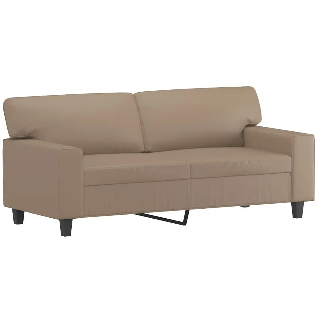 3 Piece Sofa Set Brown Faux Leather Lounge Suite with Pillows Footstool Living