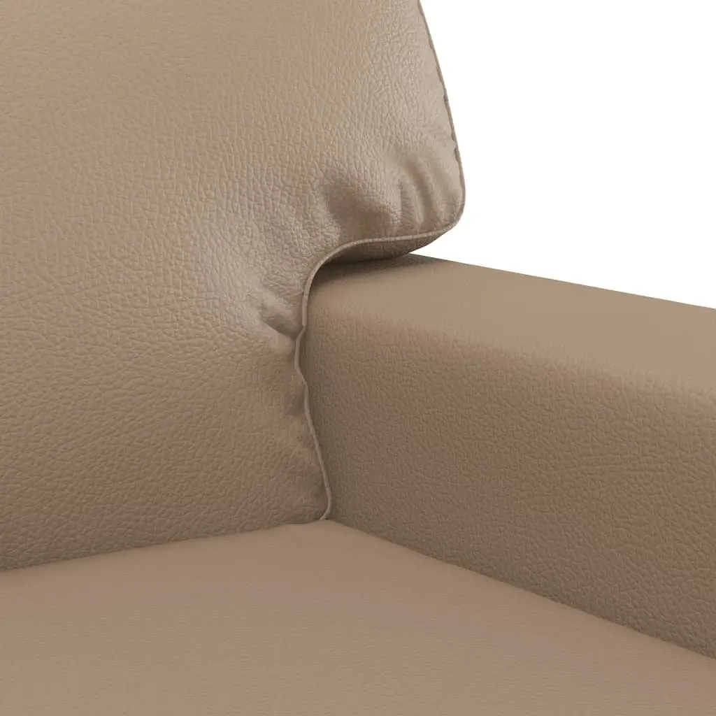 3 Piece Sofa Set Brown Faux Leather Lounge Suite with Pillows Footstool Living