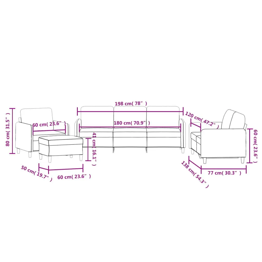 4 Piece Sofa Set Grey Velvet Lounge with Footstool Living Room Furniture